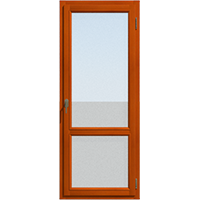Прозрачная с горизонтальной перемычкой, одностворчатая балконная дверь из лиственницы откидная Золотой тик